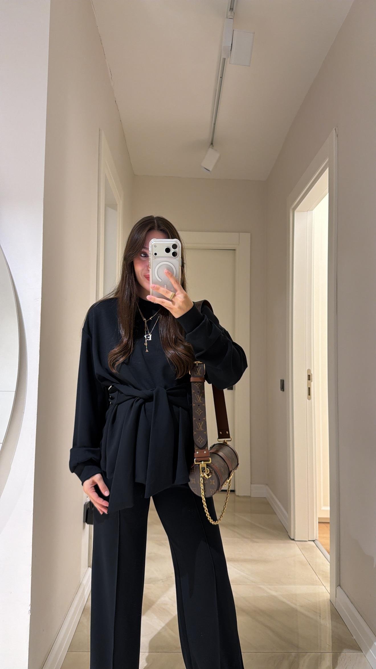 Siyah Bağlama Detaylı Sweat Pantolon Takım 