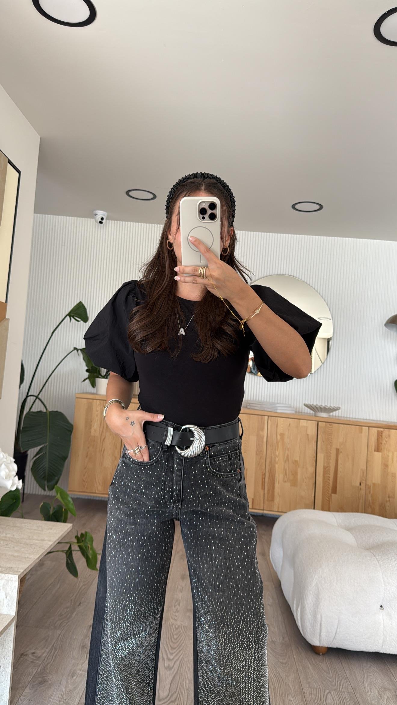 Siyah Balon Kol Bodysuit