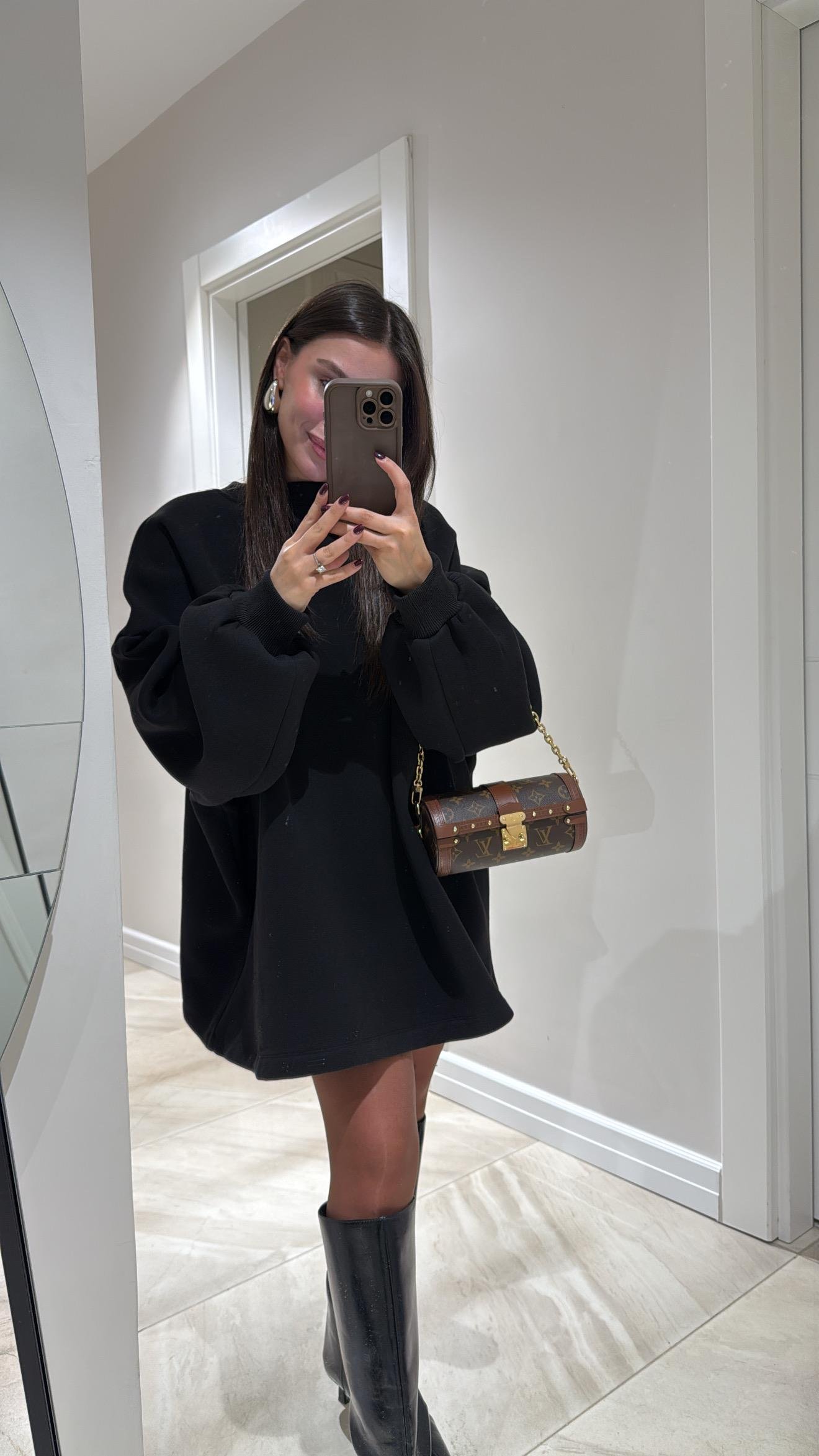 Siyah Balon Kol Modal Kumaş Sweat