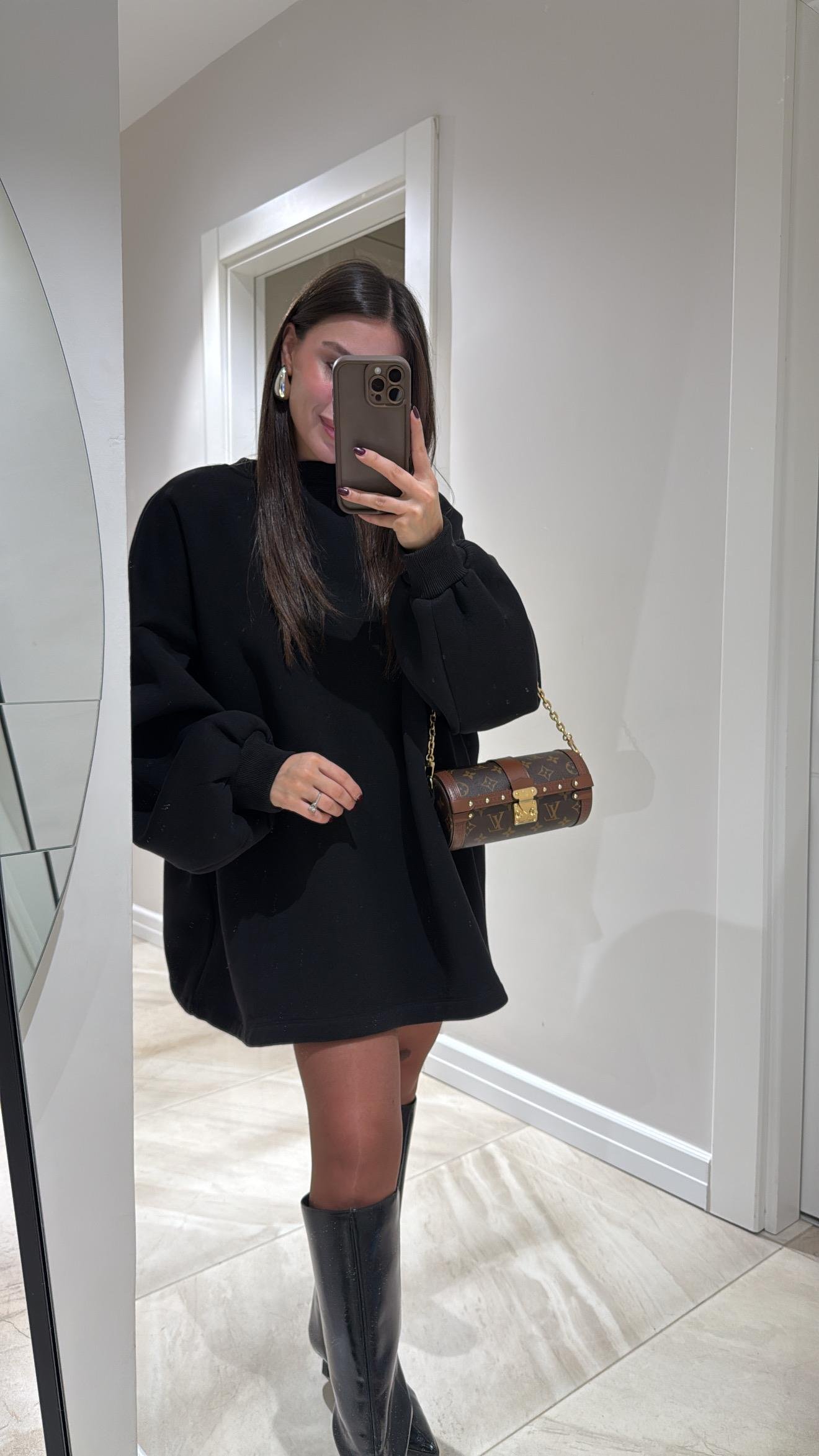 Siyah Balon Kol Modal Kumaş Sweat