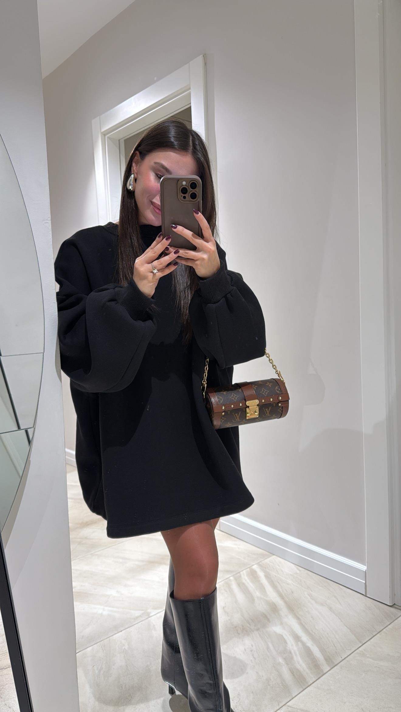 Siyah Balon Kol Modal Kumaş Sweat