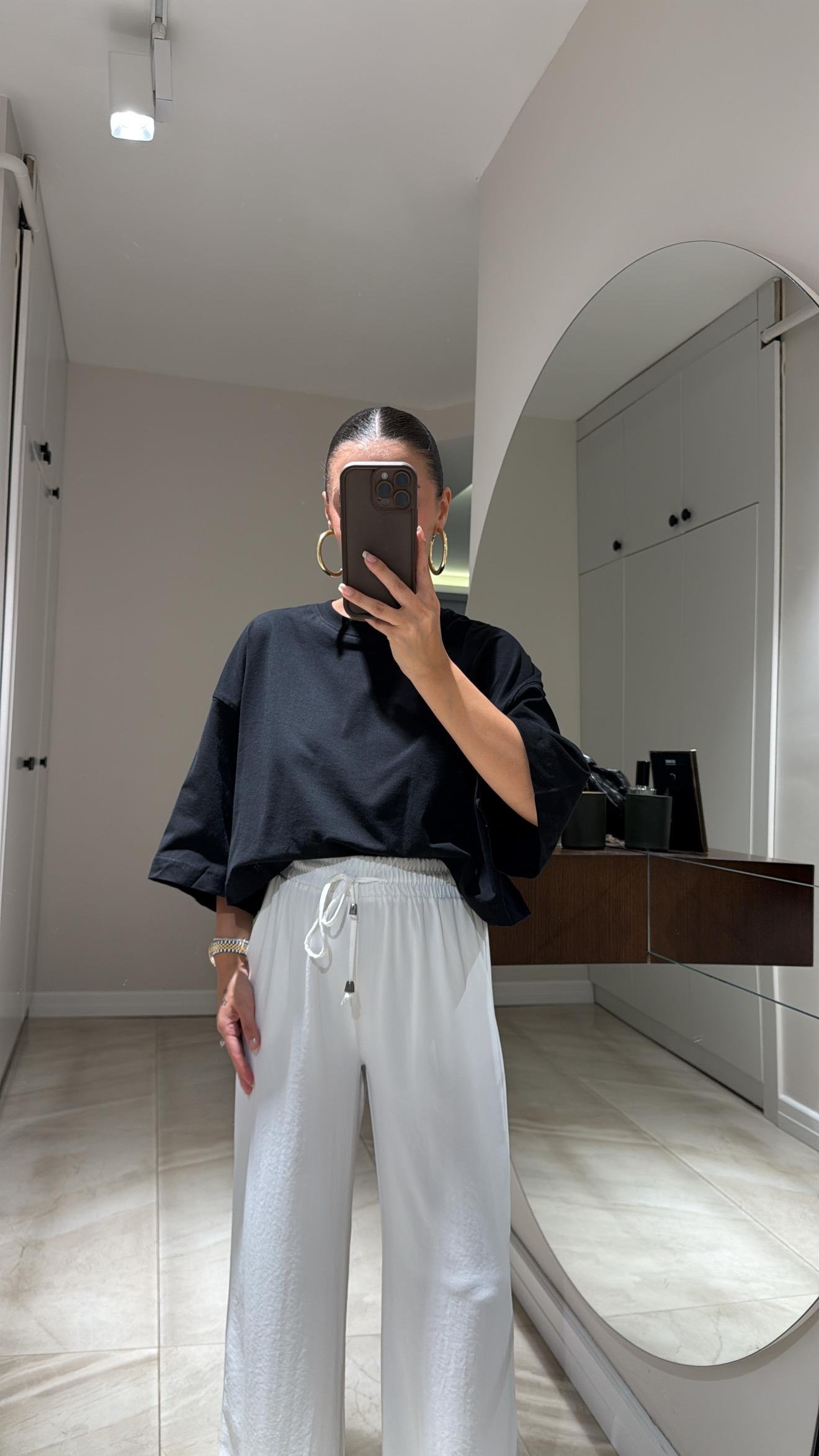 Siyah Basic Oversize Ravi Crop Tshirt