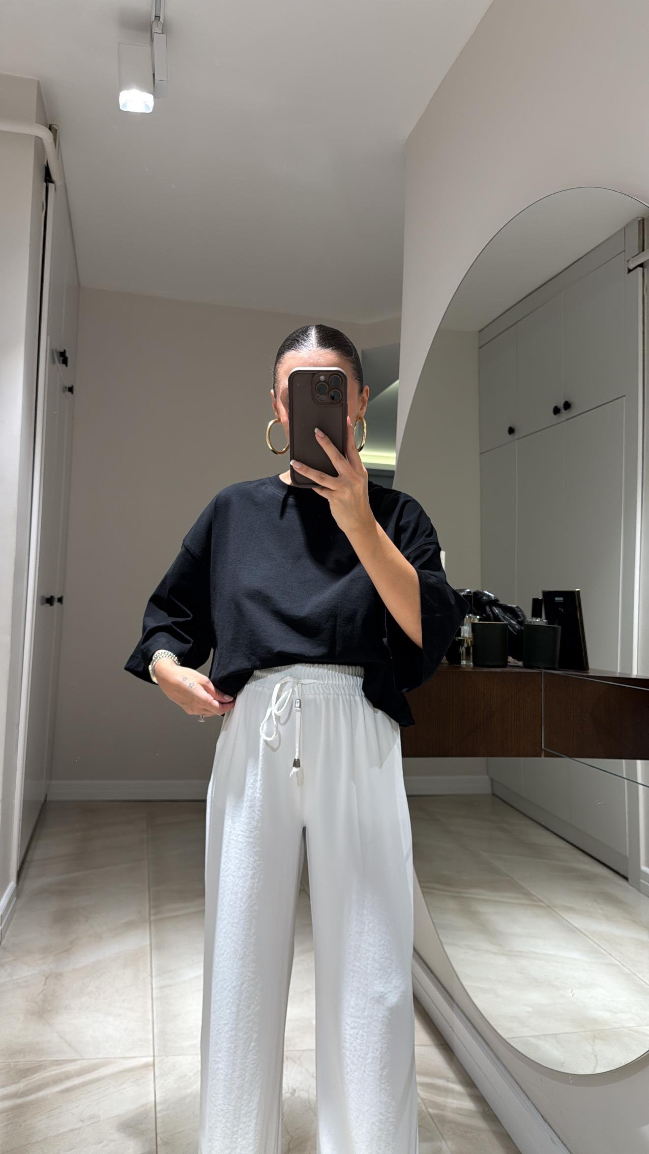 Siyah Basic Oversize Ravi Crop Tshirt