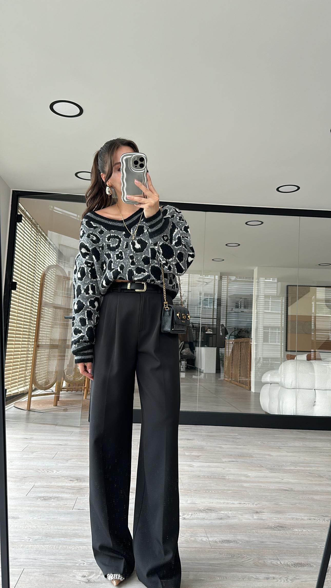 Siyah Bel Detaylı Premium Palazzo Pantolon