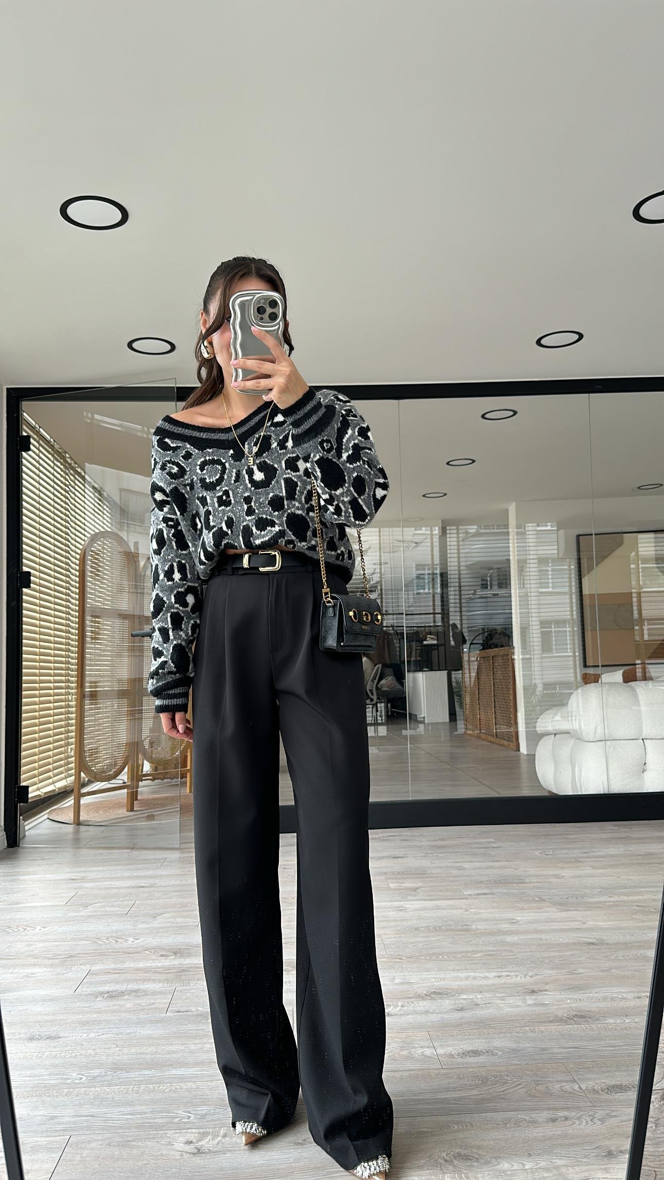 Siyah Bel Detaylı Premium Palazzo Pantolon