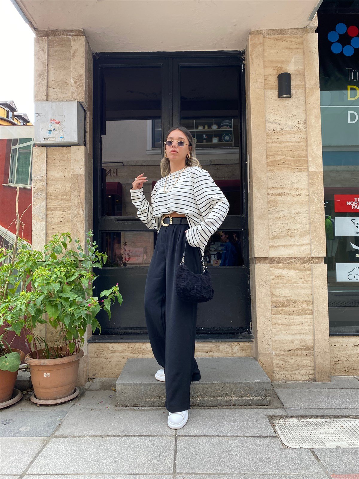 Siyah Beli Lastikli Krep Kumaş Palazzo Pantolon