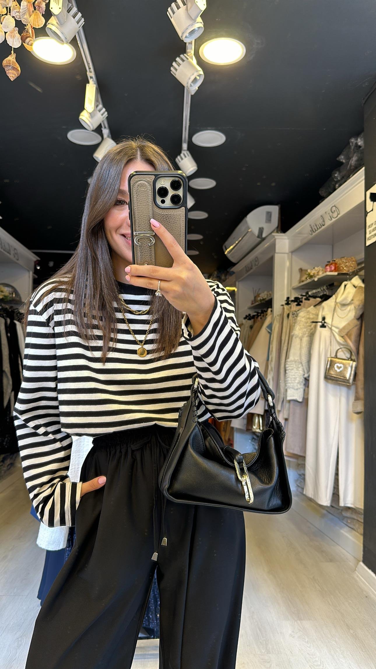 Siyah Beyaz Çizgili Basic Sweat