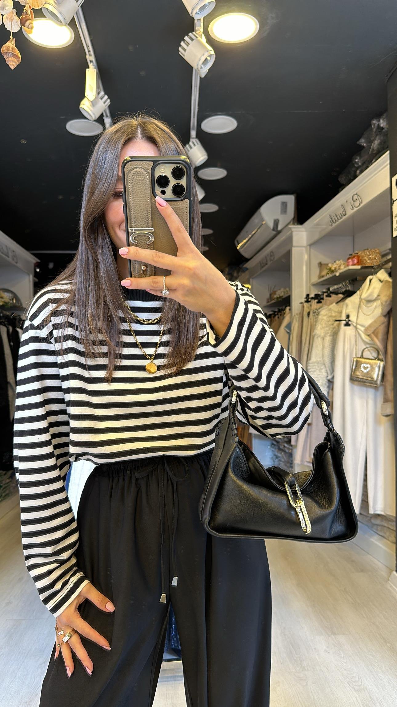 Siyah Beyaz Çizgili Basic Sweat