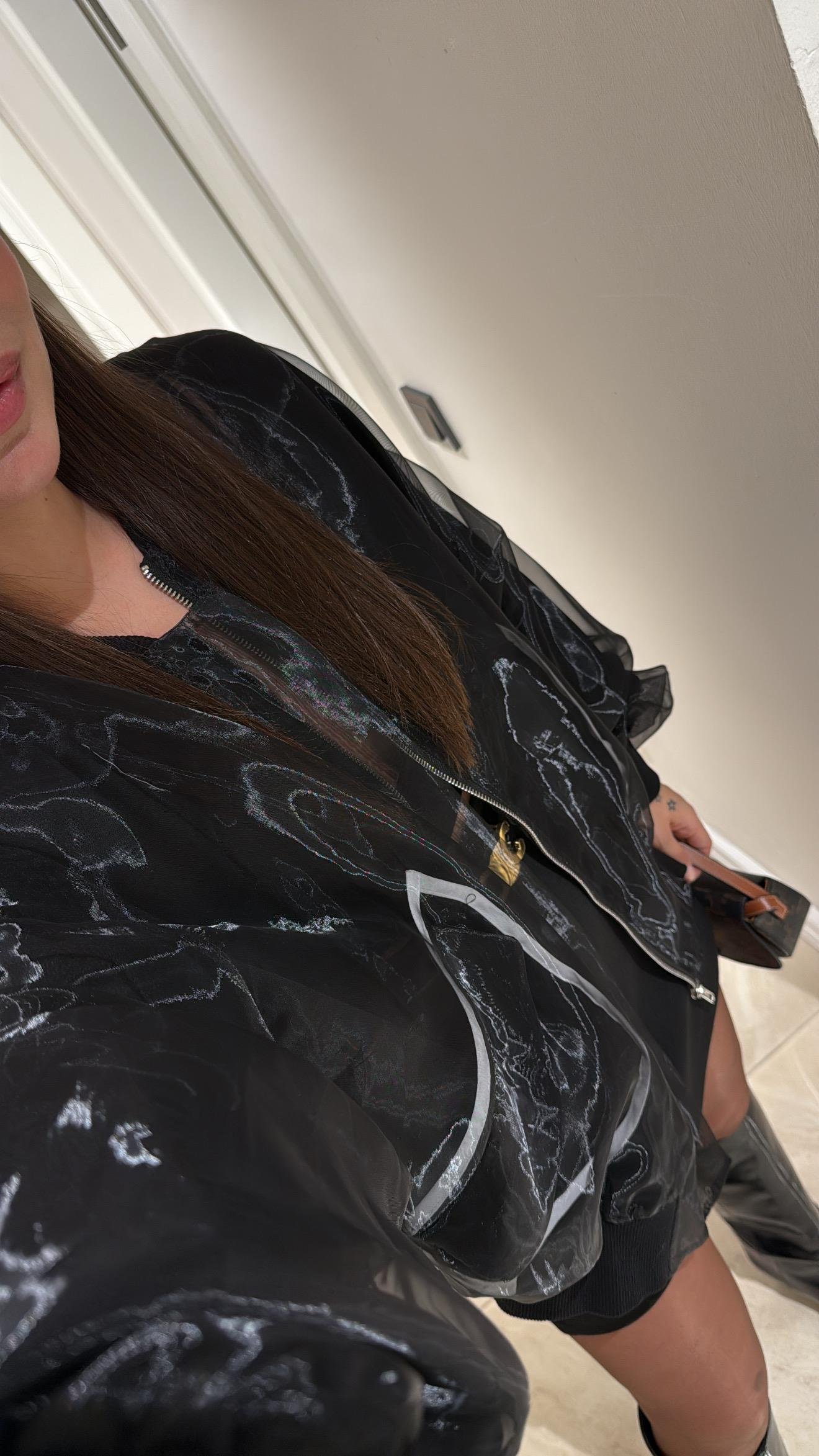 Siyah Cep Detaylı Astarlı Tül Bomber Ceket