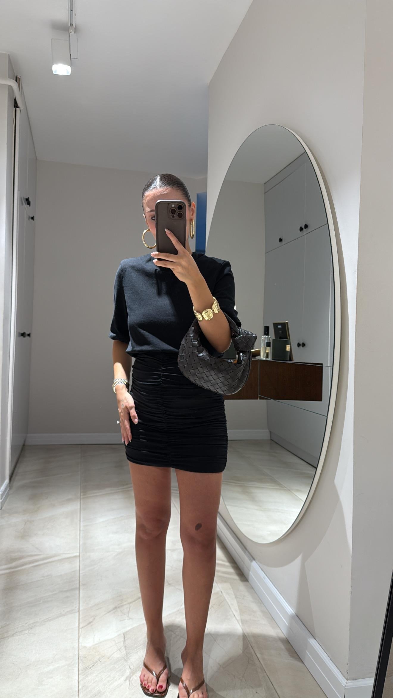 Siyah Drapeli Mini Etek 