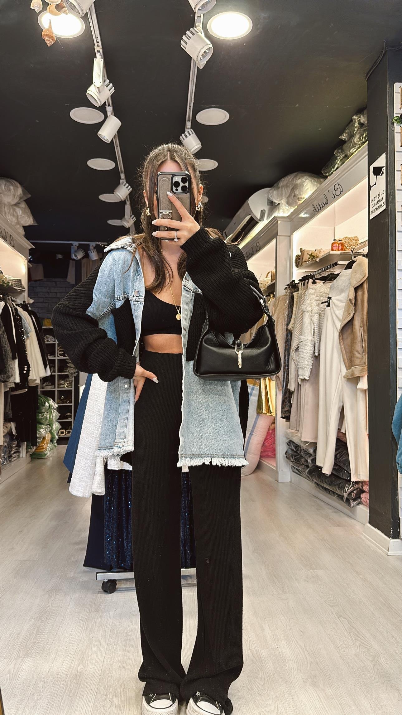 Siyah Fitilli Beli Lastikli Bol Paça Pantolon