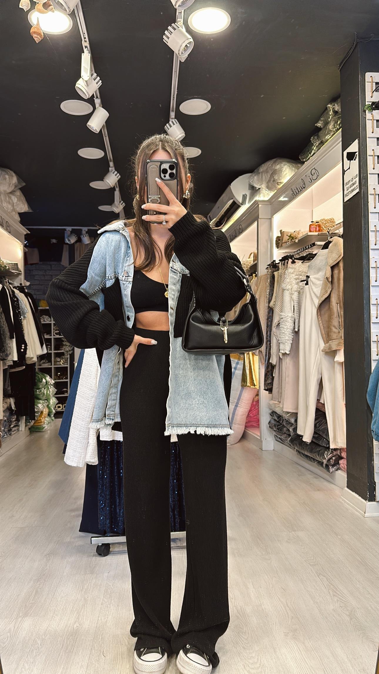 Siyah Fitilli Beli Lastikli Bol Paça Pantolon