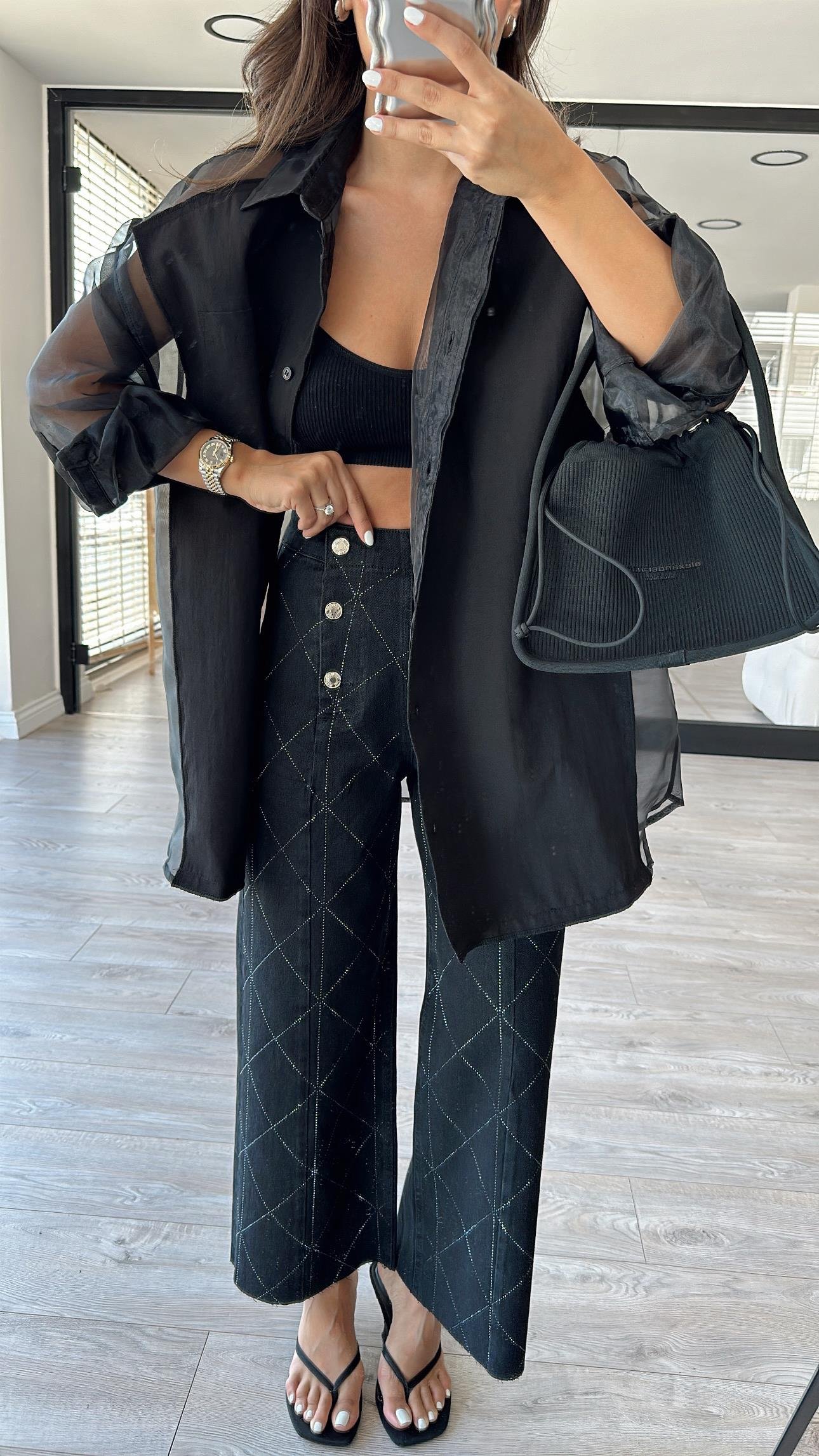 Siyah Geometrik Taşlı Marka Model Jean 