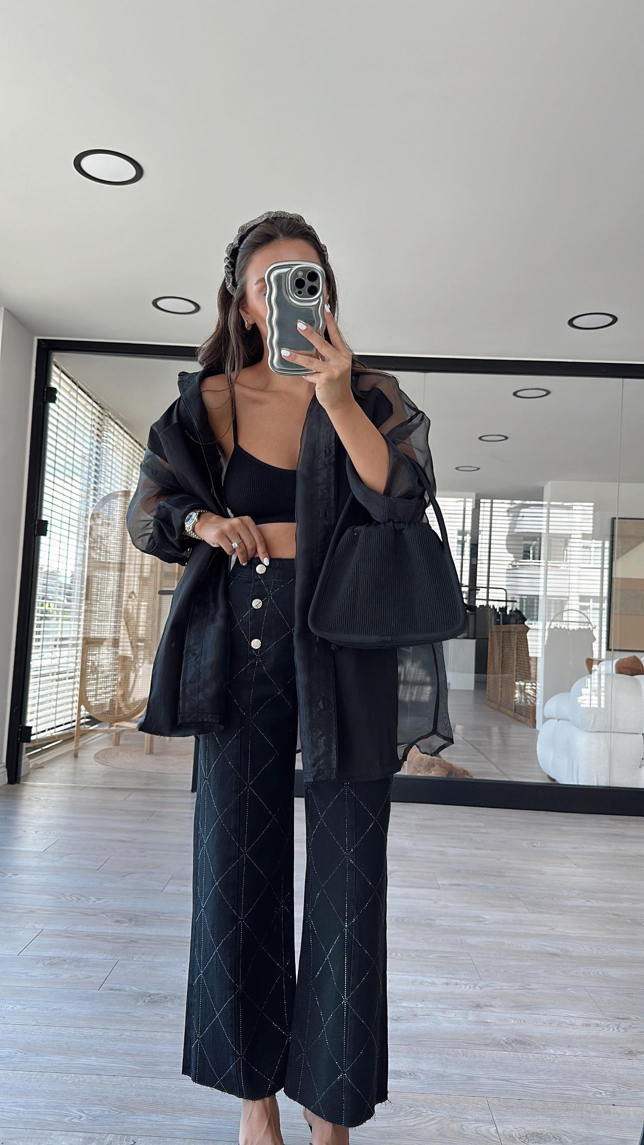 Siyah Geometrik Taşlı Marka Model Jean 