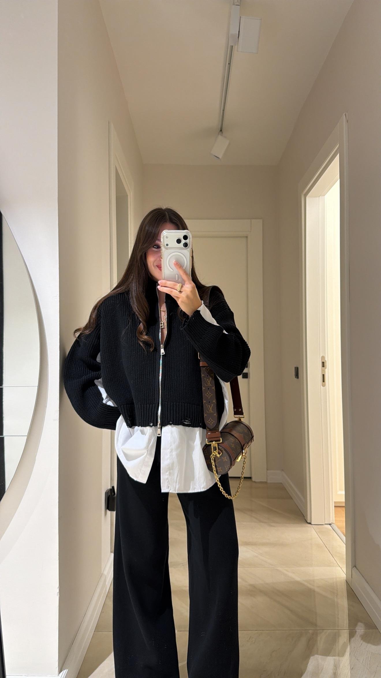 Siyah Gömlek Detaylı Triko Pantolon Takım 