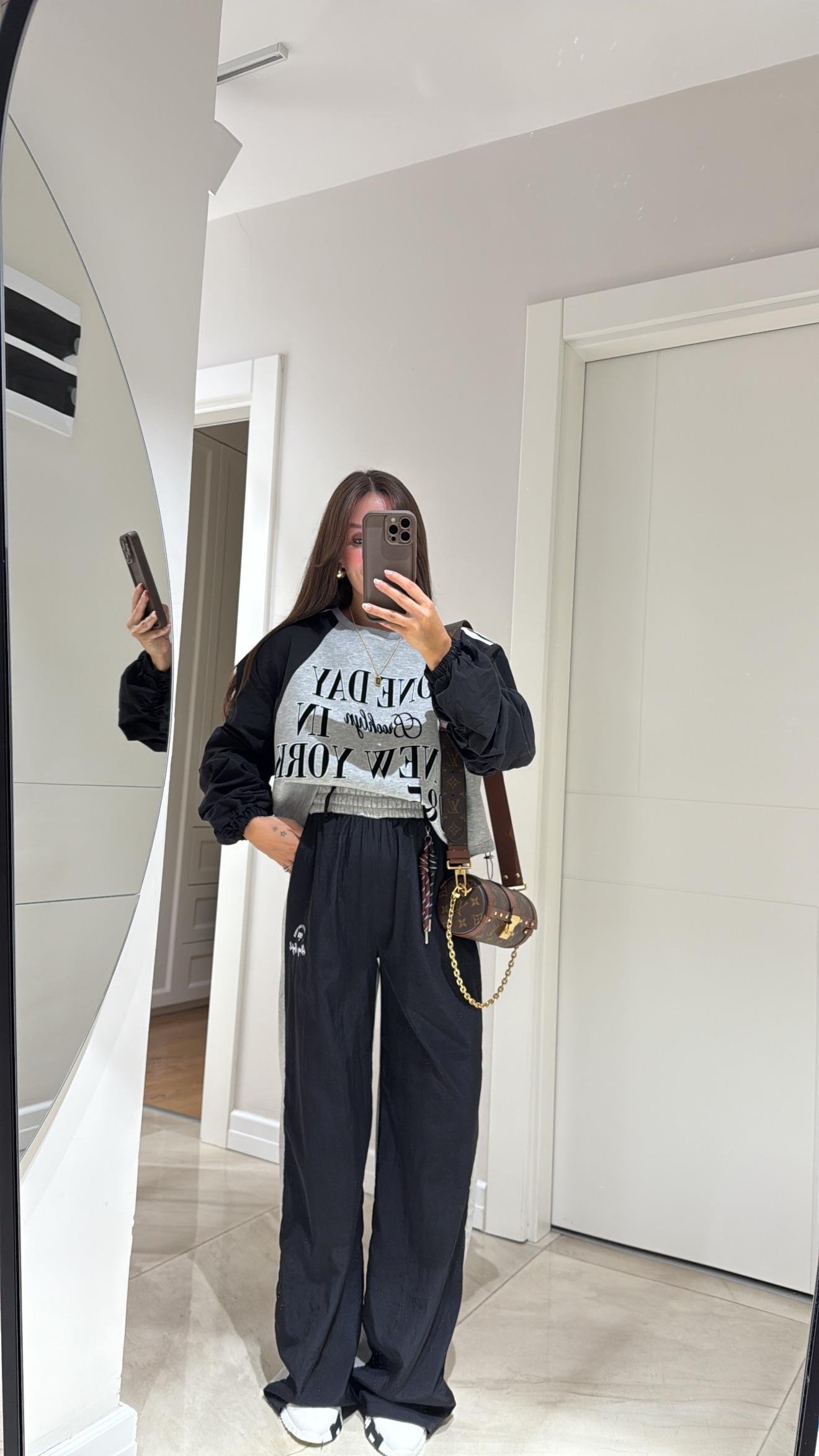 Siyah Gri Garnili Paraşüt Pantolon