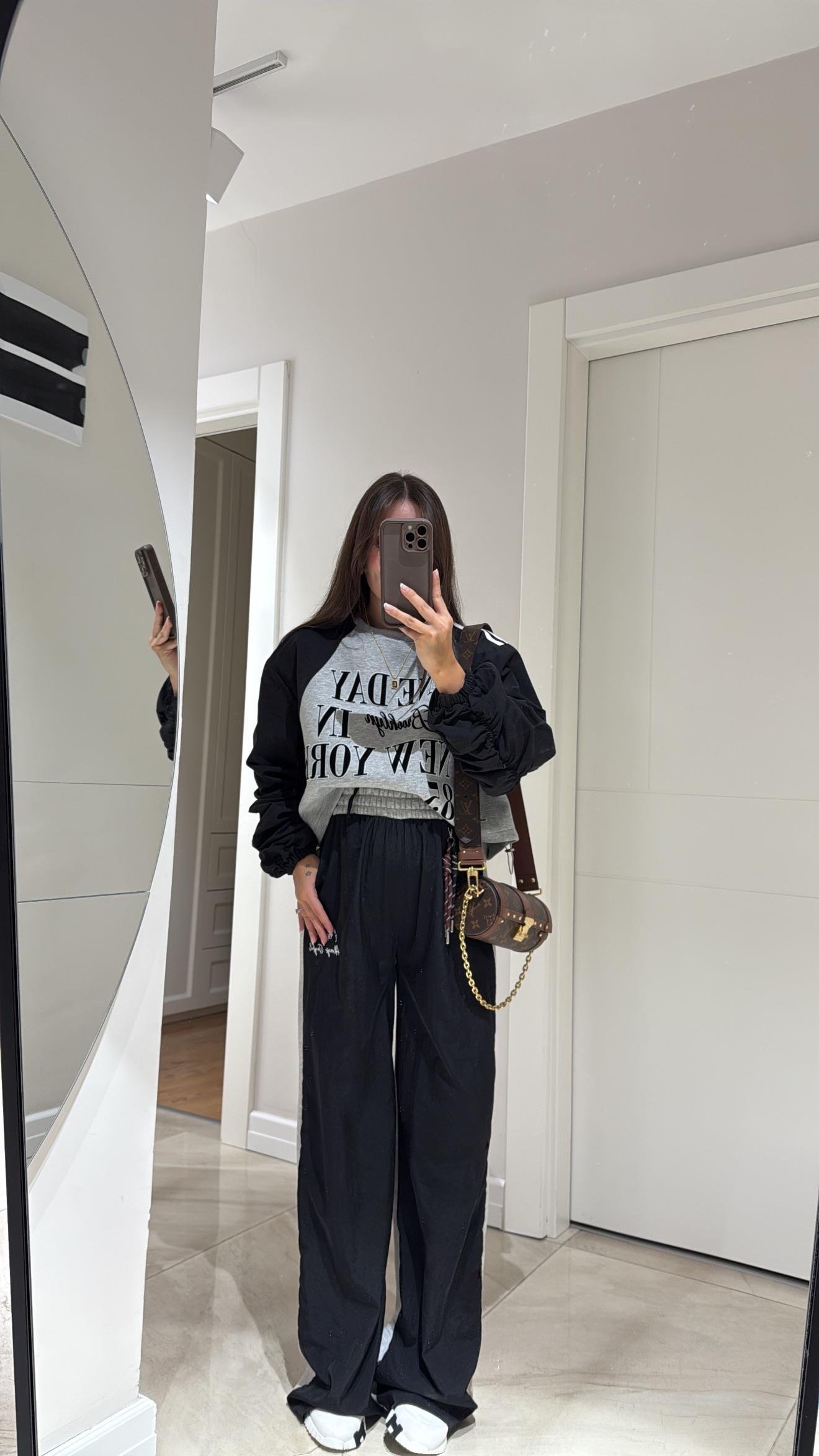 Siyah Gri Garnili Paraşüt Pantolon