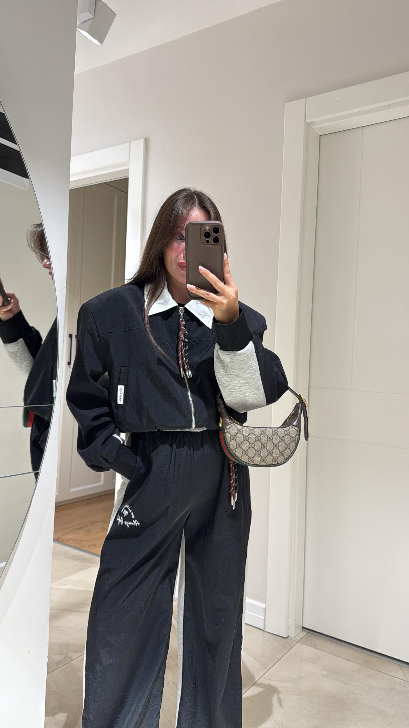 Siyah Gri Şeritli Charmlı Bomber Ceket