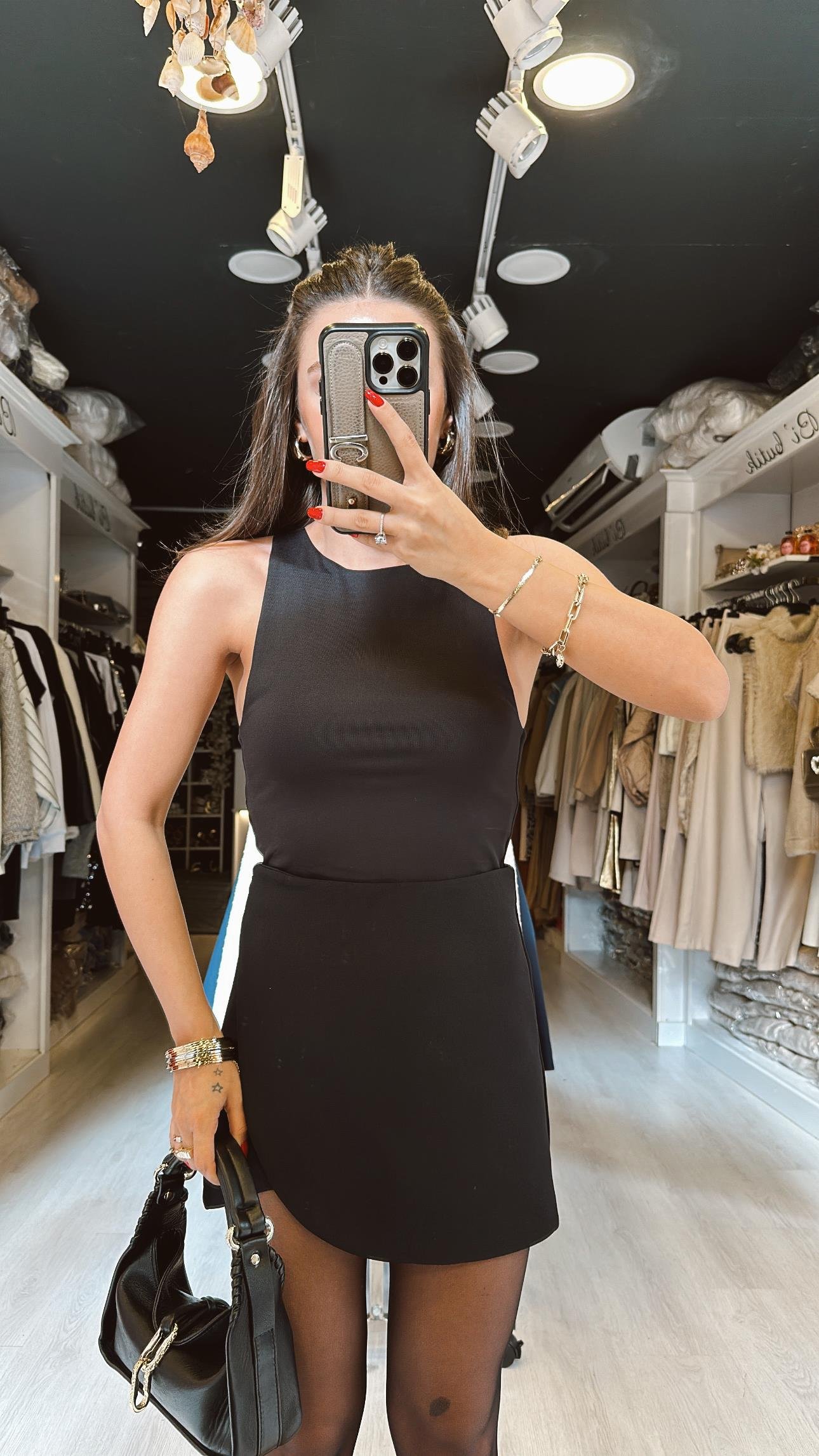 Siyah Halter Yaka Crop Bluz