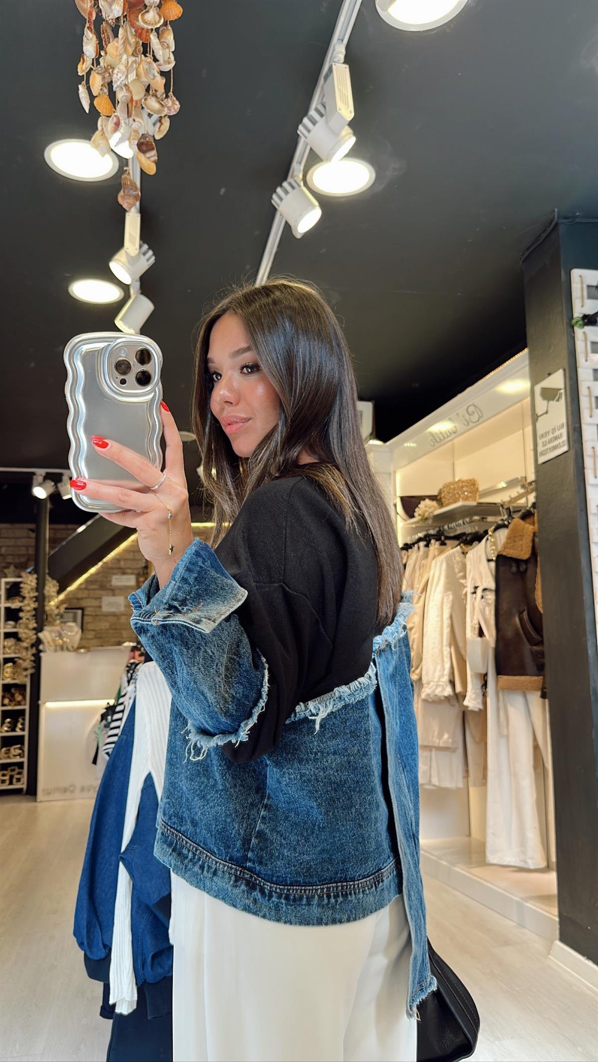 Siyah Jean Detaylı Düğmeli Sweat