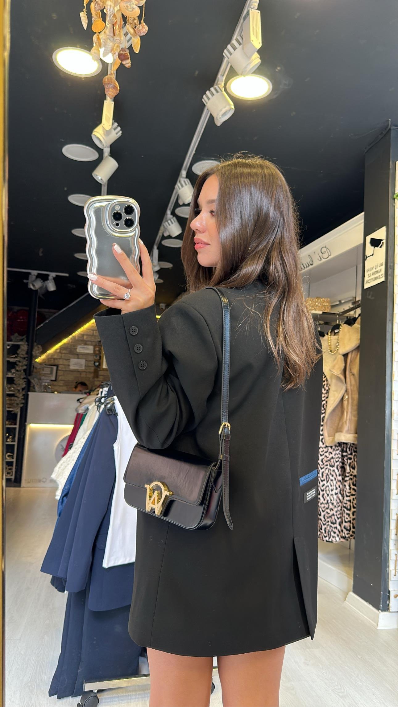 Siyah Jean Detaylı Vatkalı Blazer Ceket