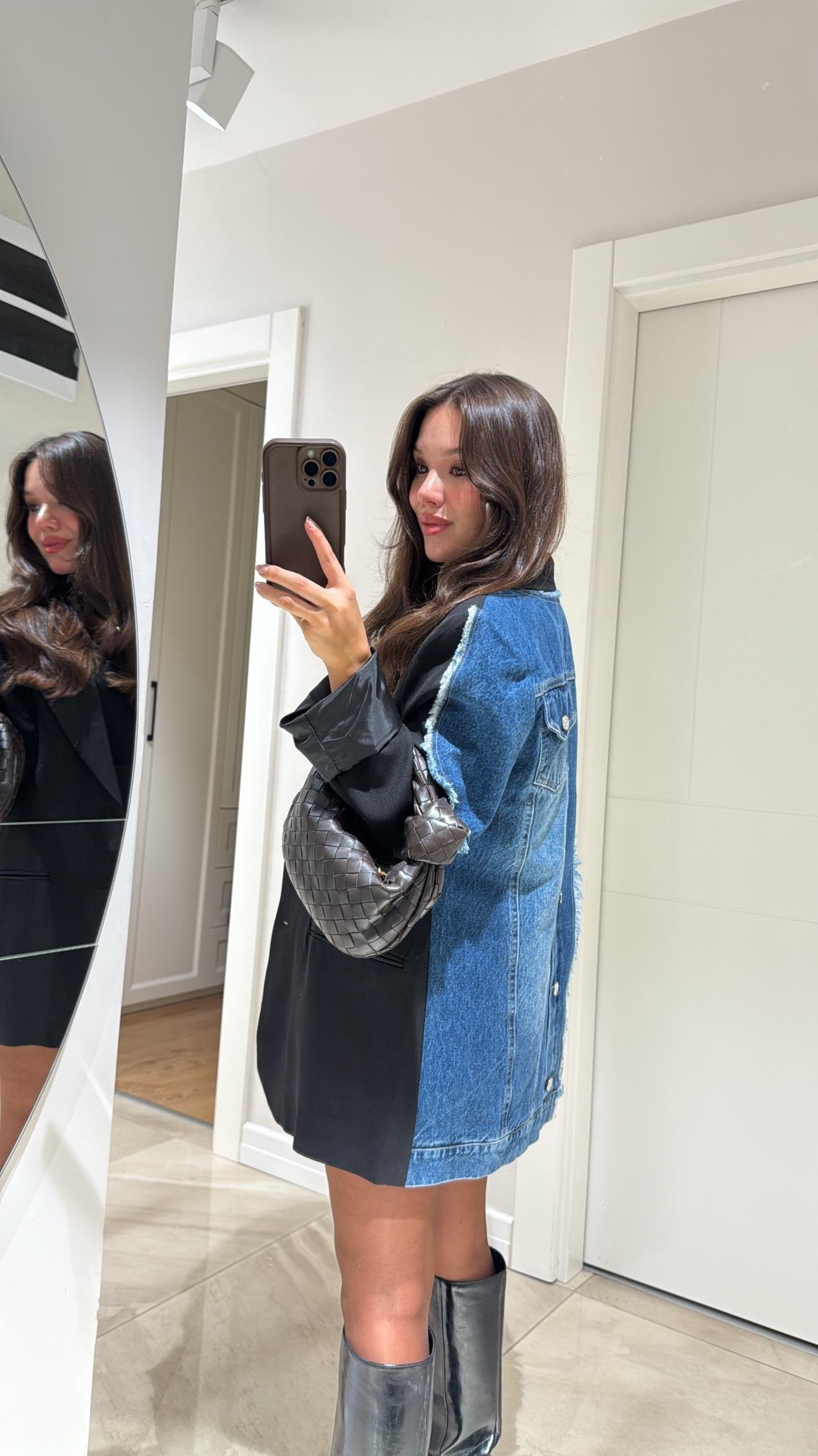 Siyah Lacivert Denim Detaylı Tasarım Blazer Ceket 