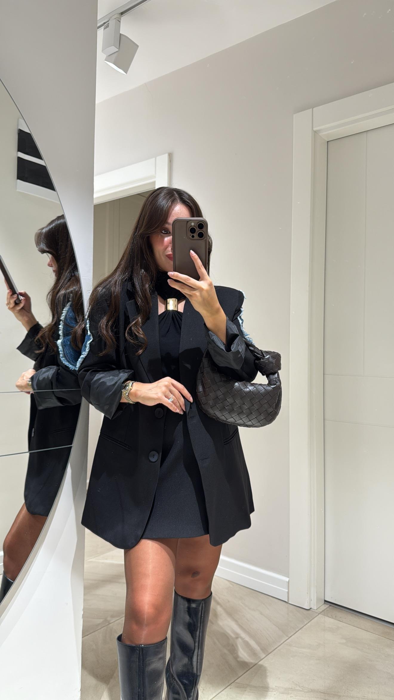 Siyah Lacivert Denim Detaylı Tasarım Blazer Ceket 