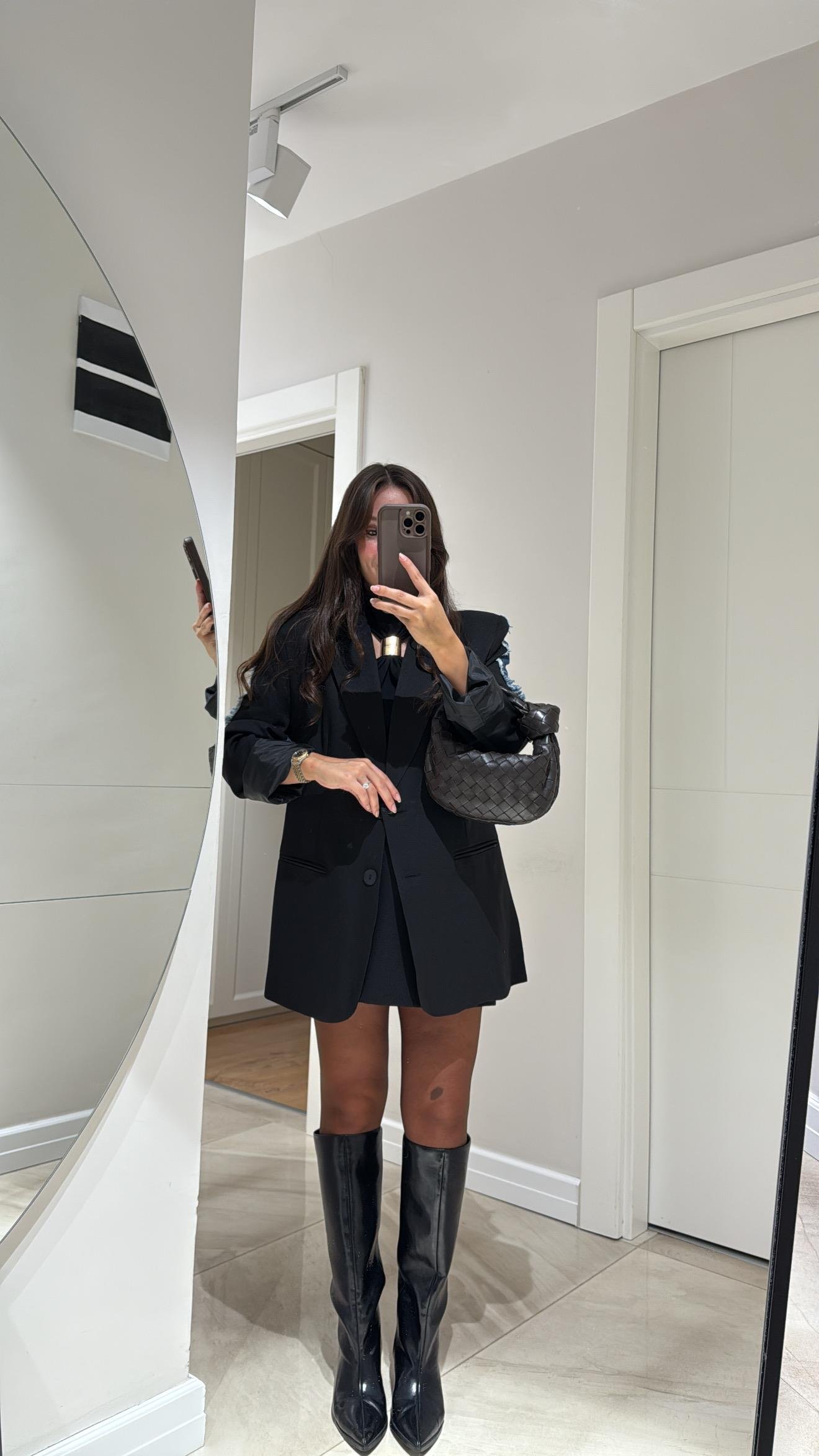 Siyah Lacivert Denim Detaylı Tasarım Blazer Ceket 