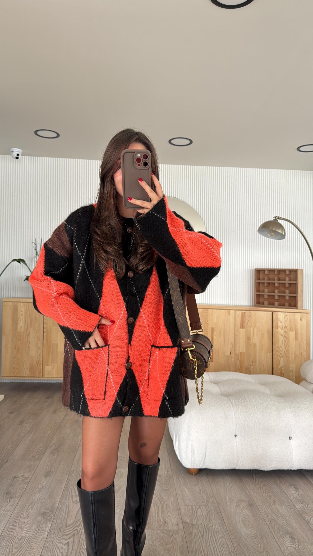 Siyah Neon Orange Ön Cepli Hırka