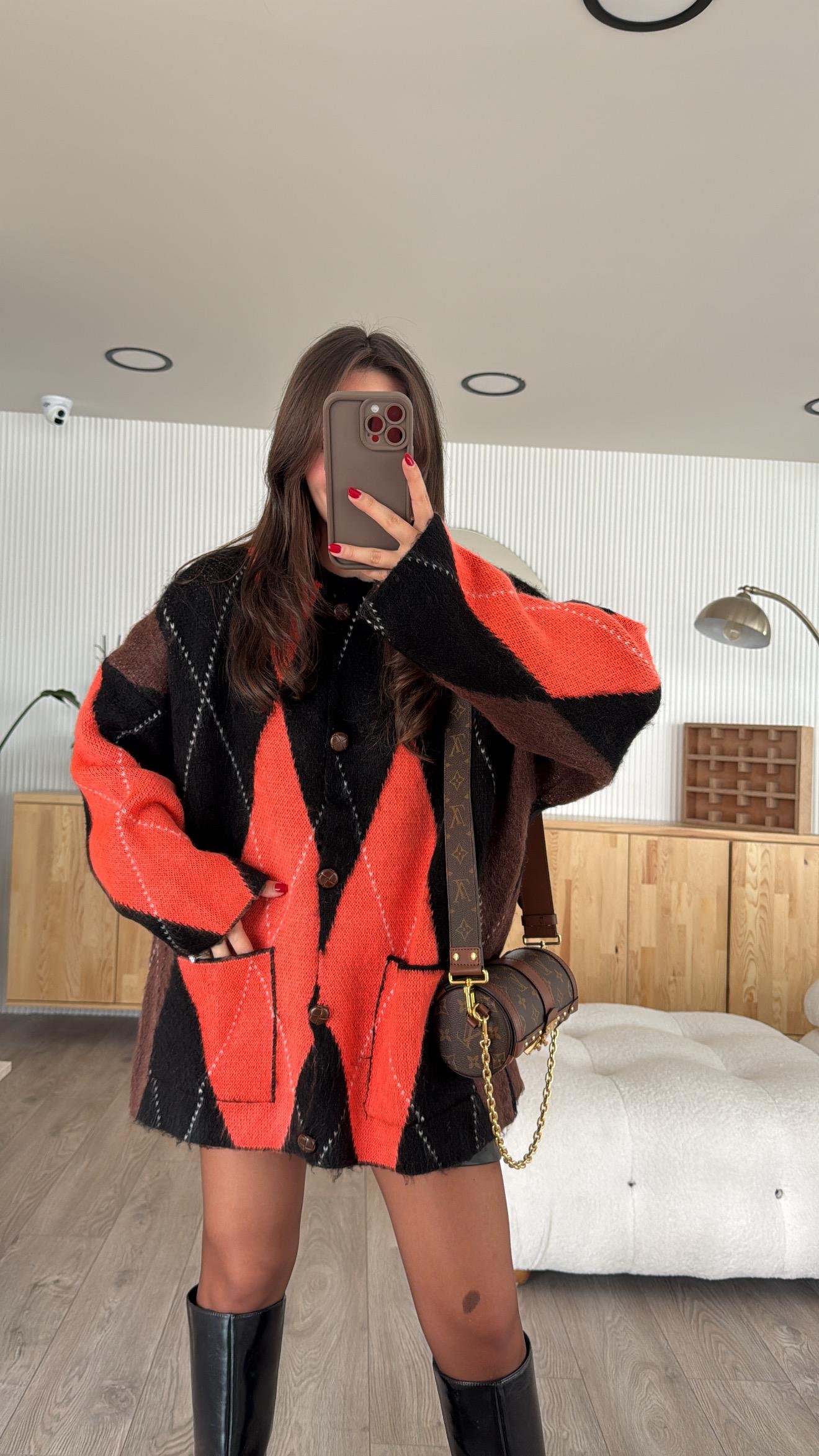 Siyah Neon Orange Ön Cepli Hırka