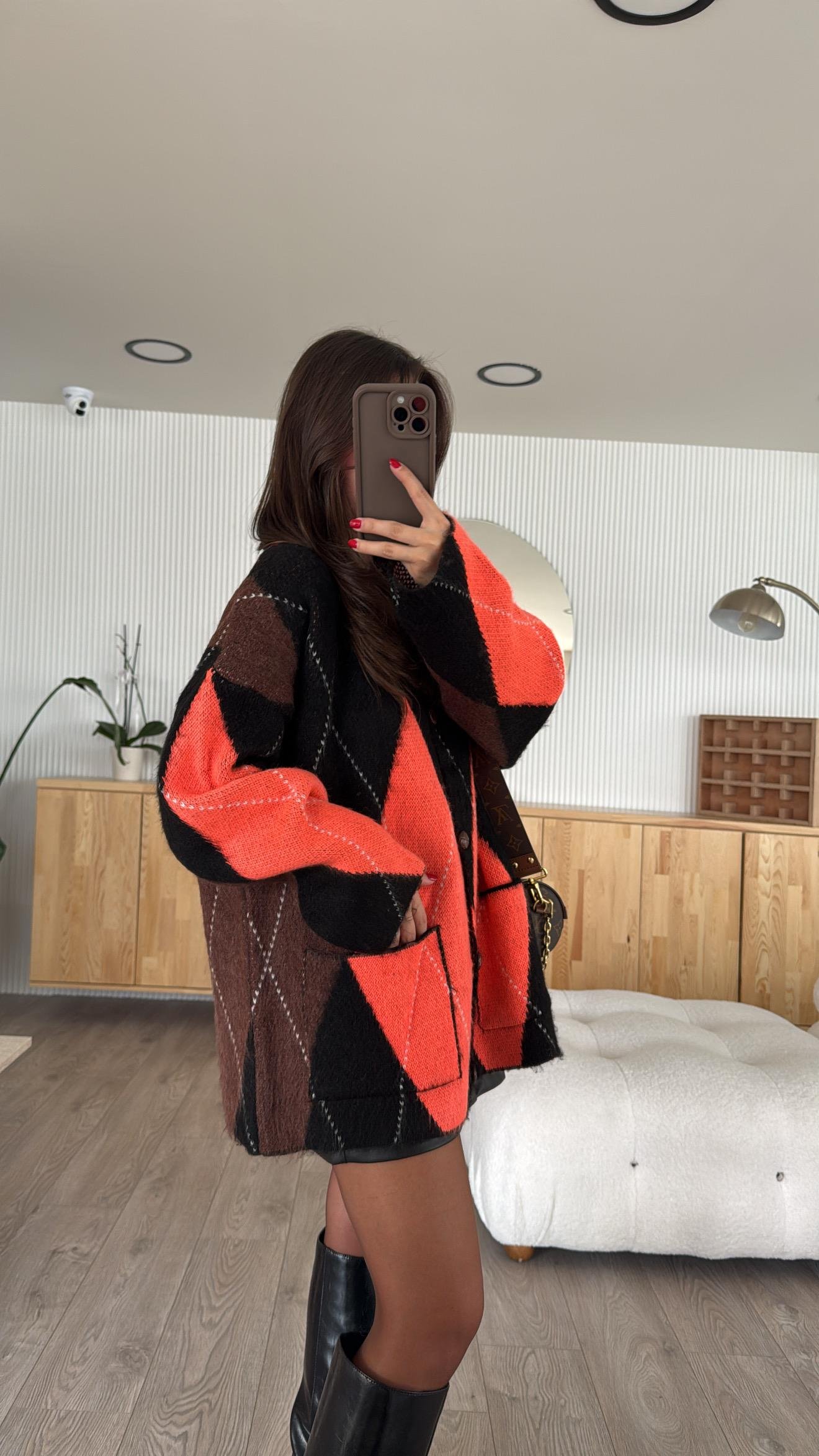 Siyah Neon Orange Ön Cepli Hırka