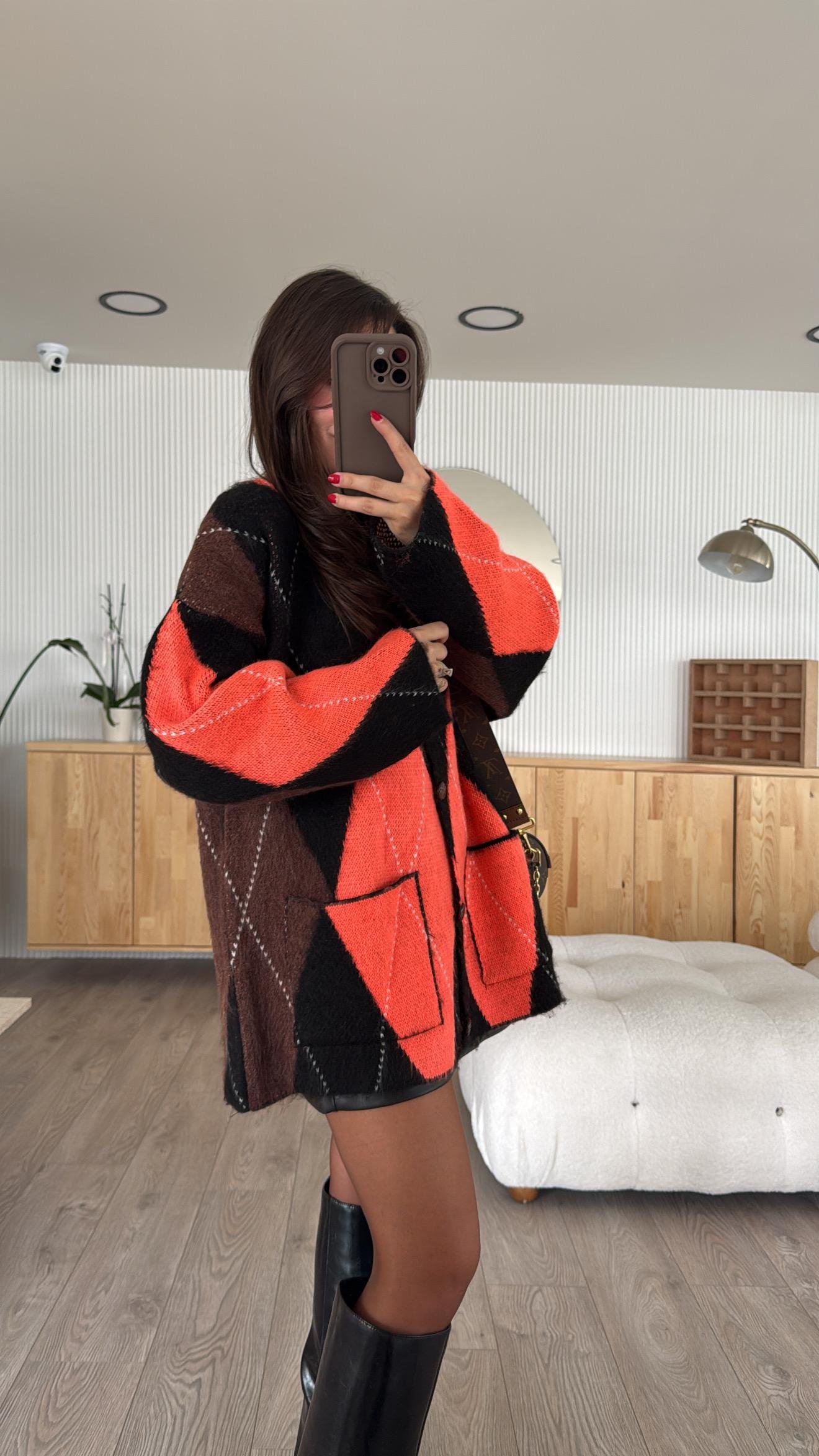 Siyah Neon Orange Ön Cepli Hırka