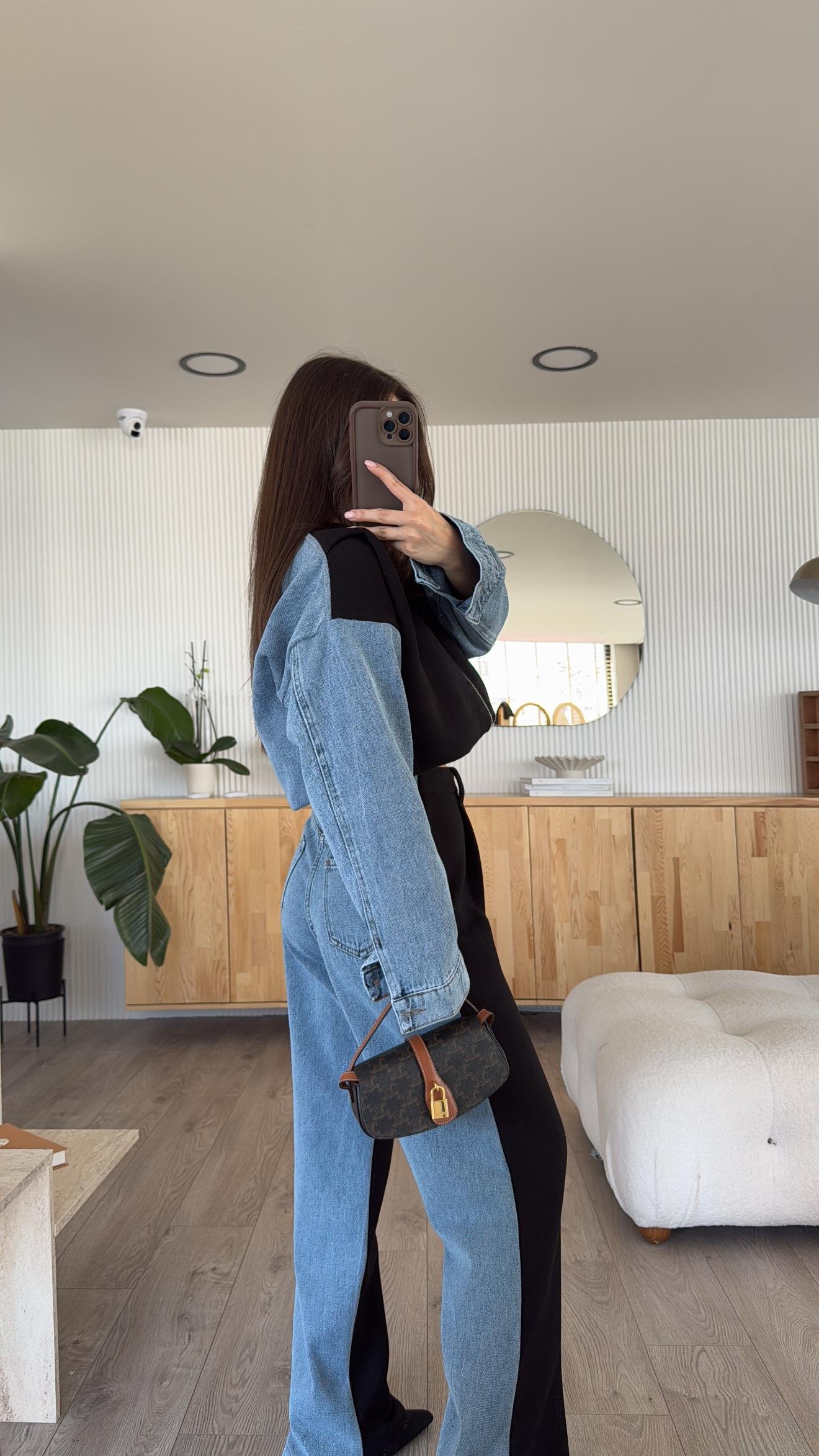 Siyah Ön Fermuarlı Garnili Denim Takım 