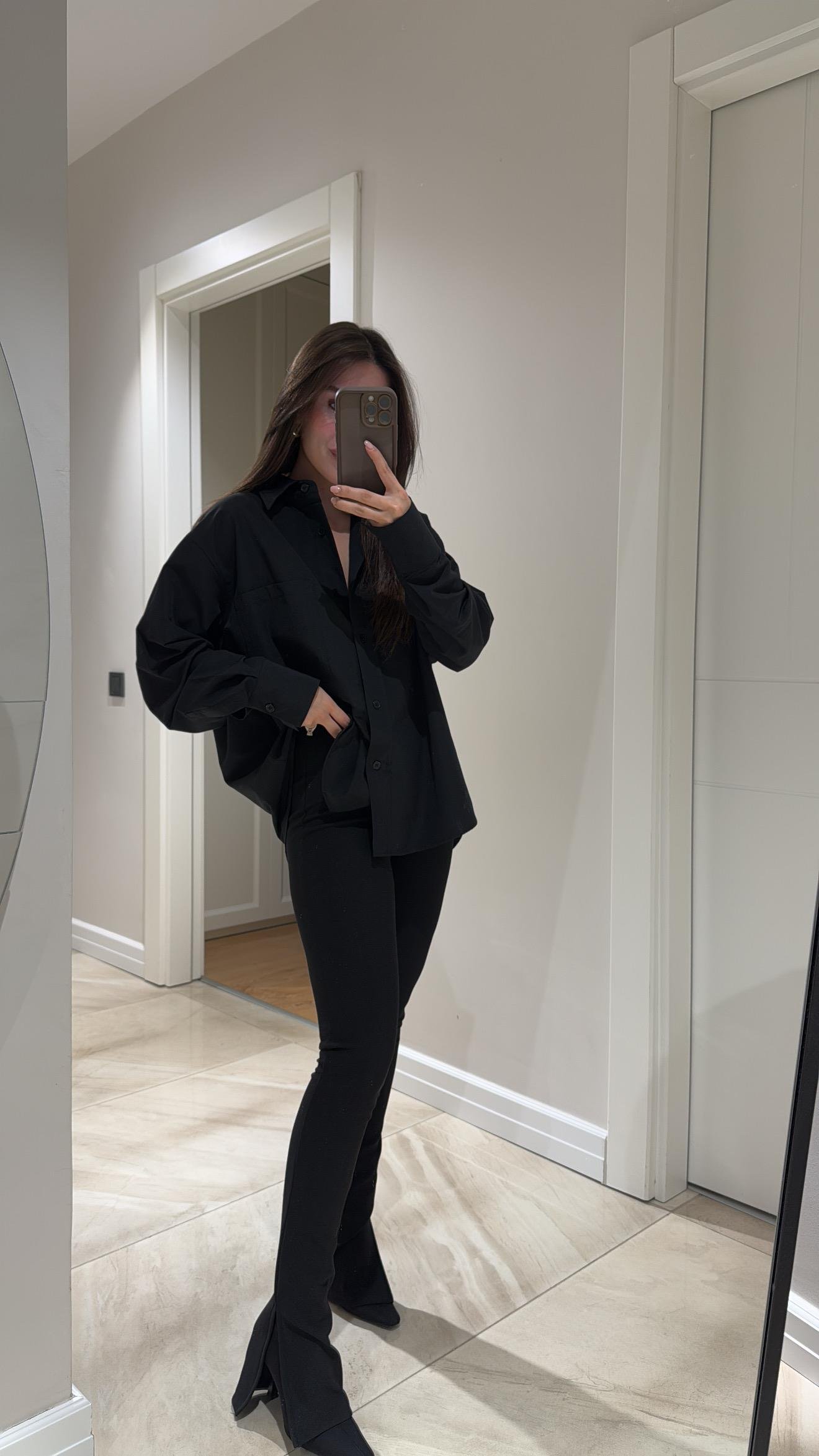 Siyah Paçası Yırtmaçlı Fitilli Dilvin Tayt