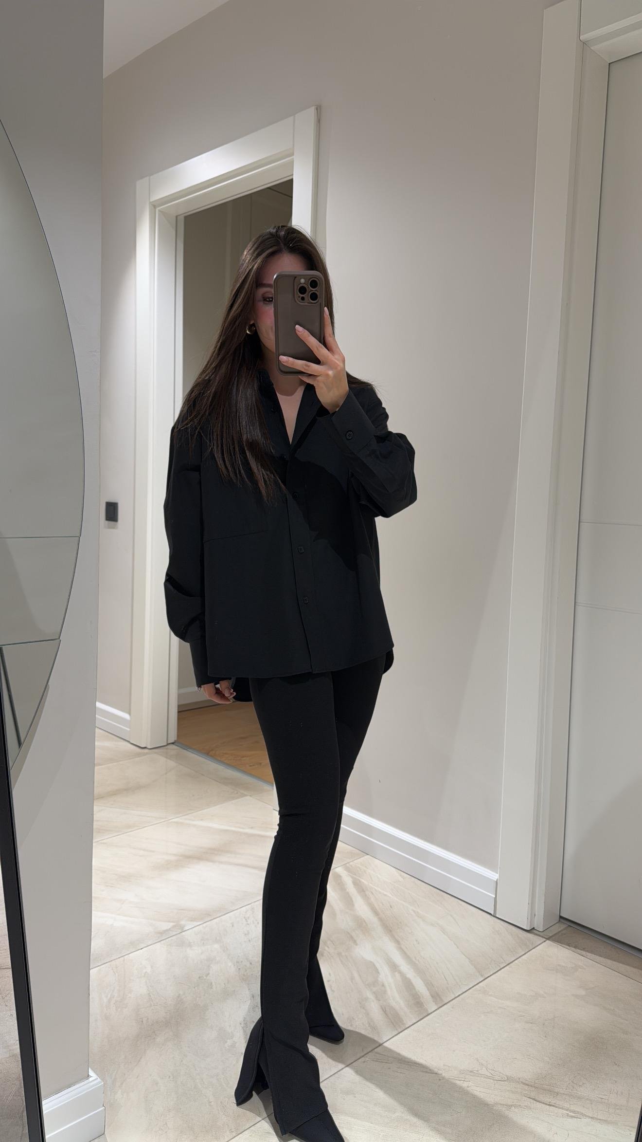 Siyah Paçası Yırtmaçlı Fitilli Dilvin Tayt