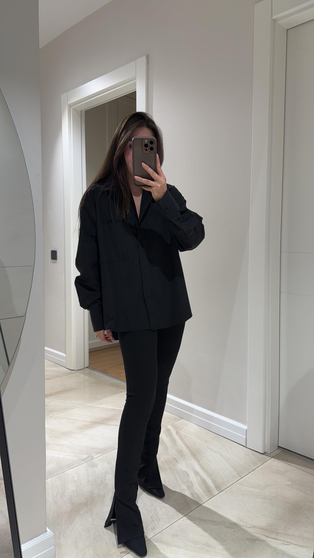 Siyah Paçası Yırtmaçlı Fitilli Dilvin Tayt