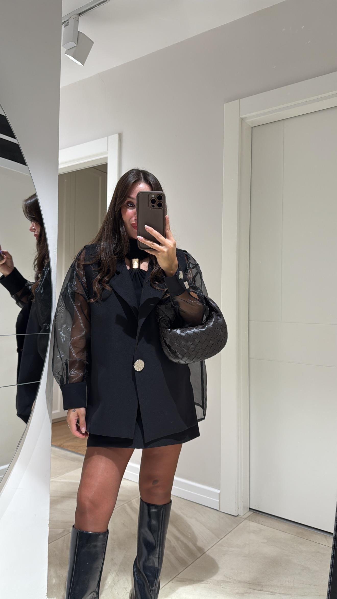 Siyah Silver Düğmeli Tül Detaylı Ceket