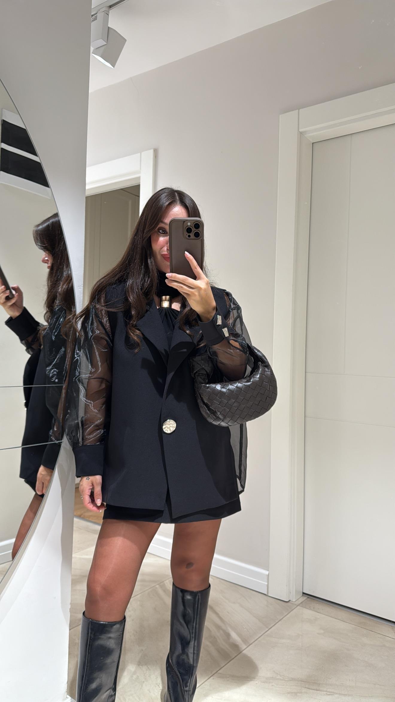 Siyah Silver Düğmeli Tül Detaylı Ceket