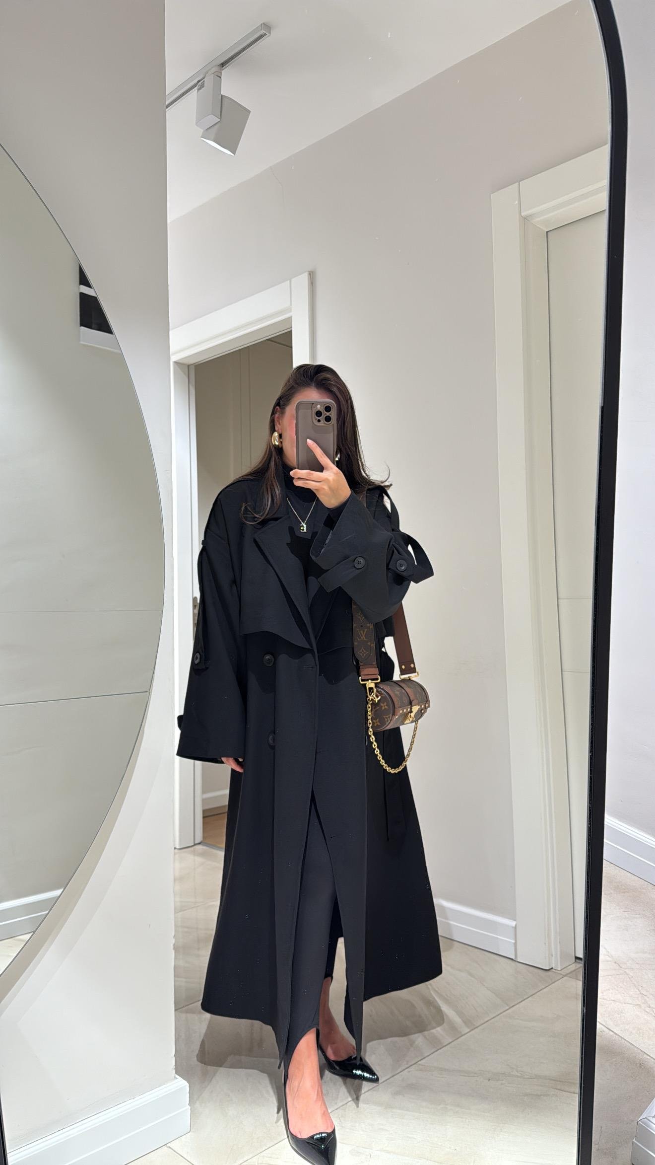 Siyah Tokalı Premium Oversize Trenç 