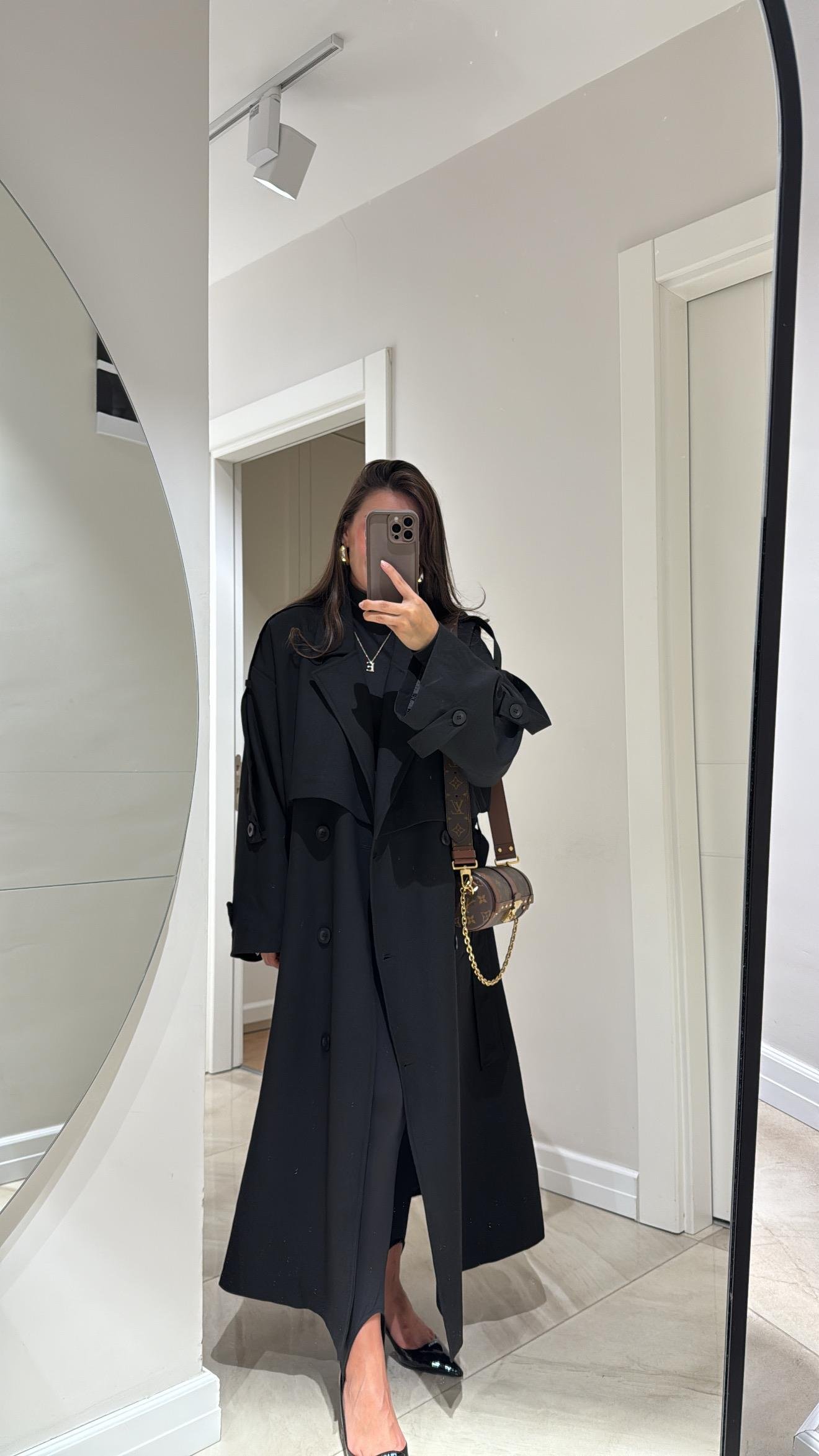 Siyah Tokalı Premium Oversize Trenç 