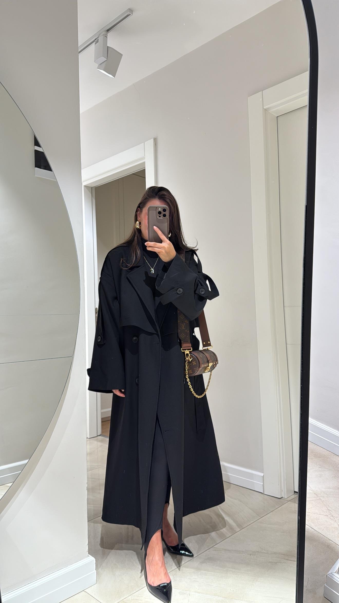 Siyah Tokalı Premium Oversize Trenç 