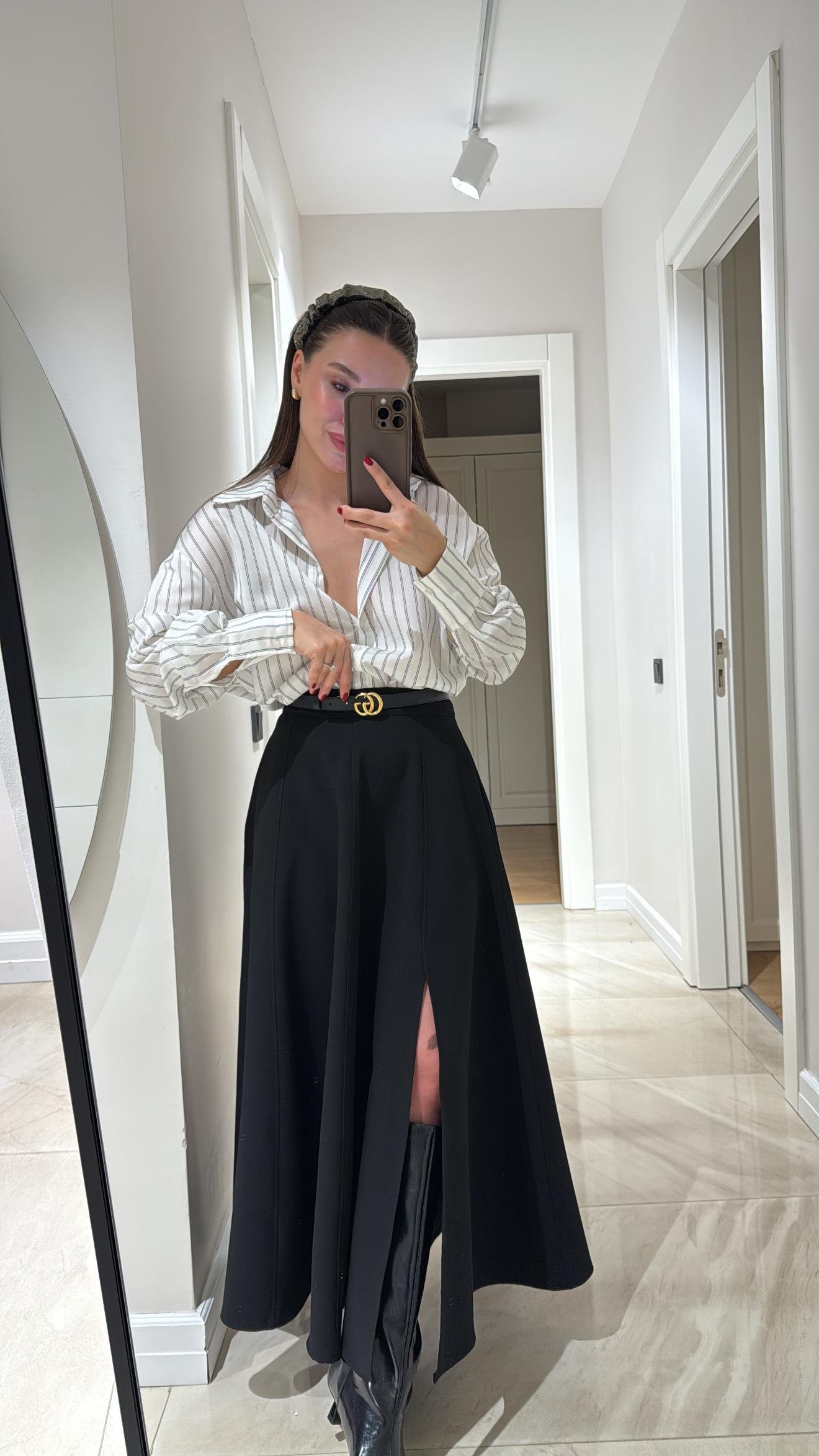 Siyah Yırtmaçlı Maxi Boy Etek 