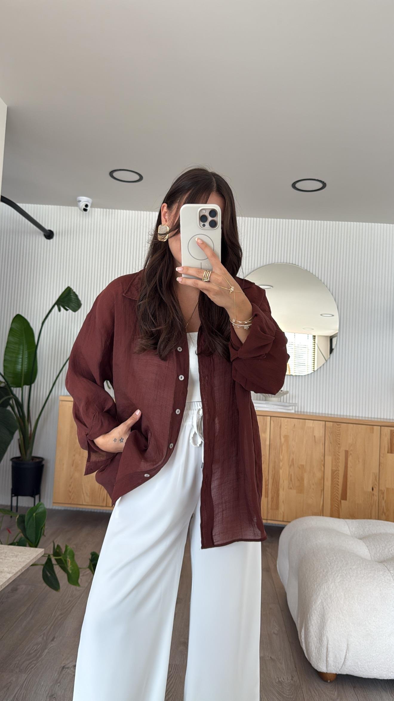 Tarçın Transparan İpeksi Gömlek 