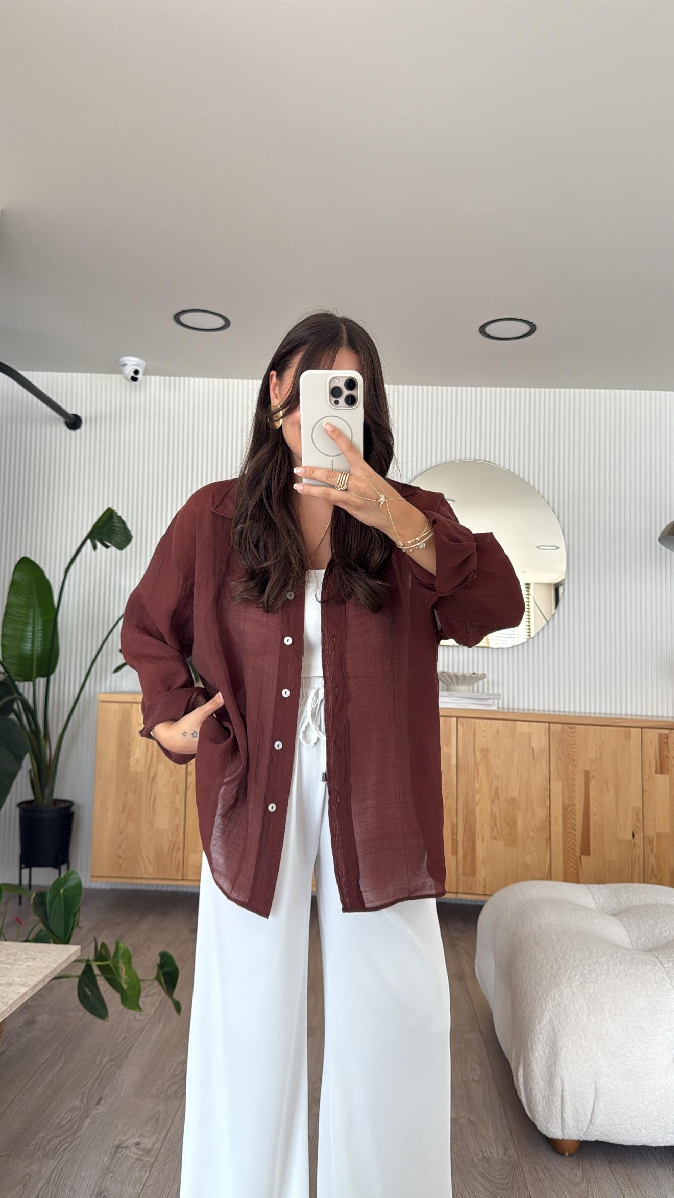 Tarçın Transparan İpeksi Gömlek 