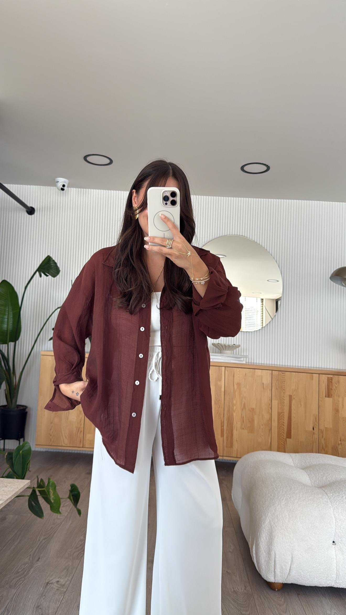 Tarçın Transparan İpeksi Gömlek 