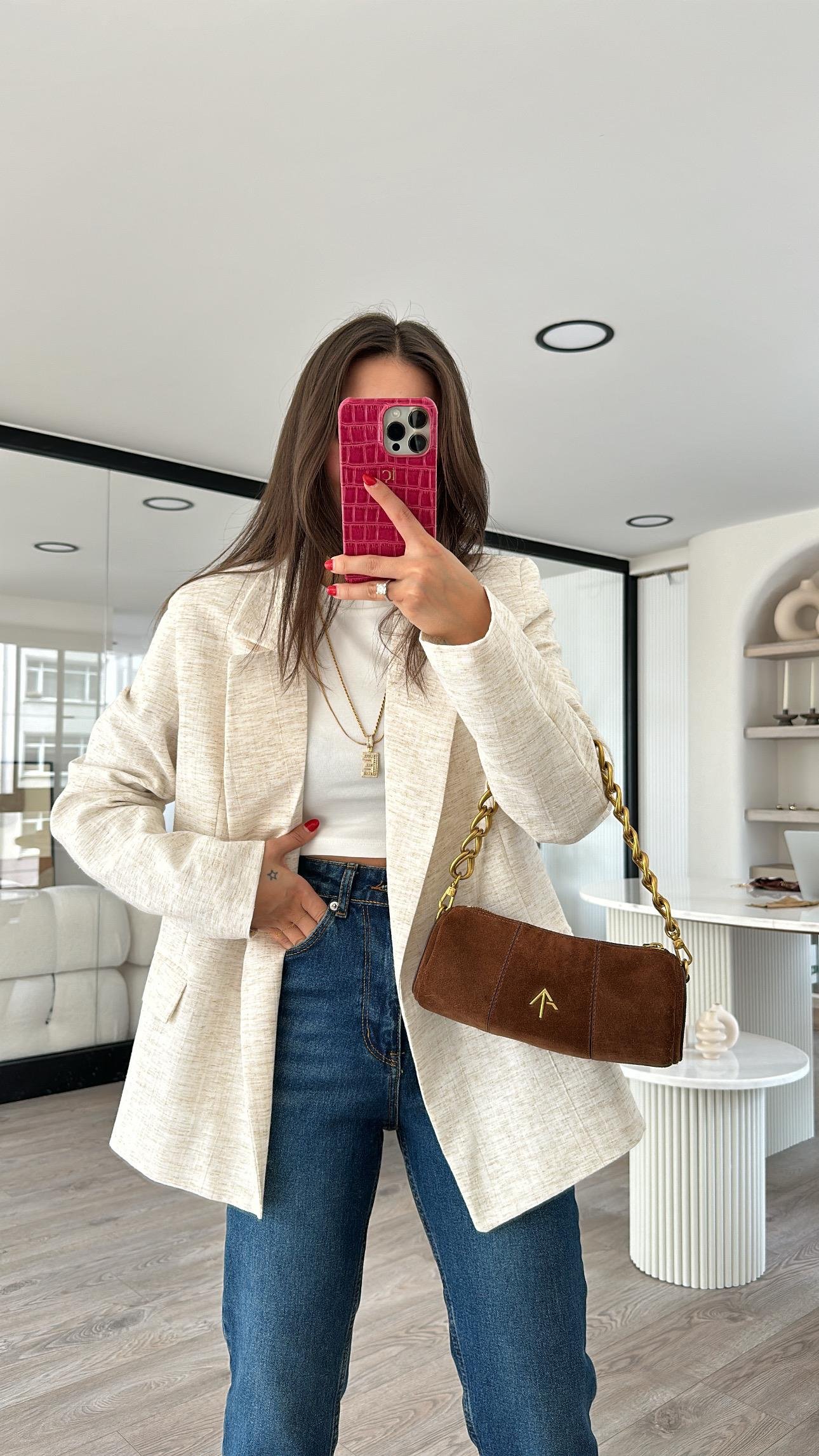 Taş Keten Blazer Ceket 