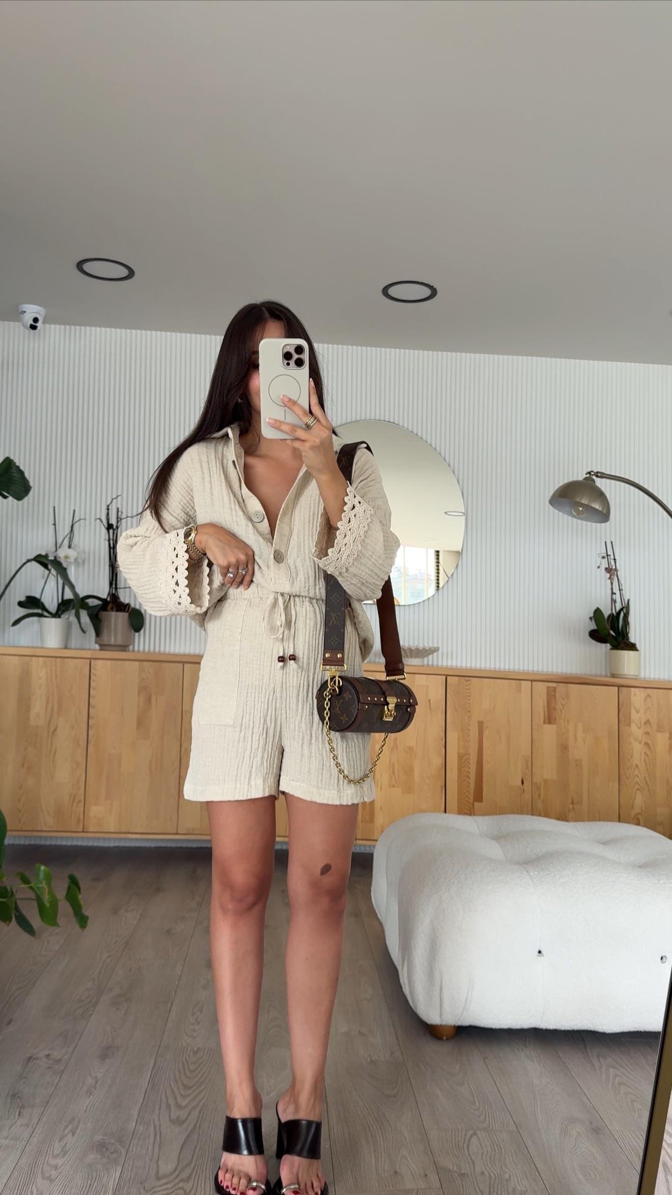 Taş Müslin Kumaş Gömlek Şort Takım