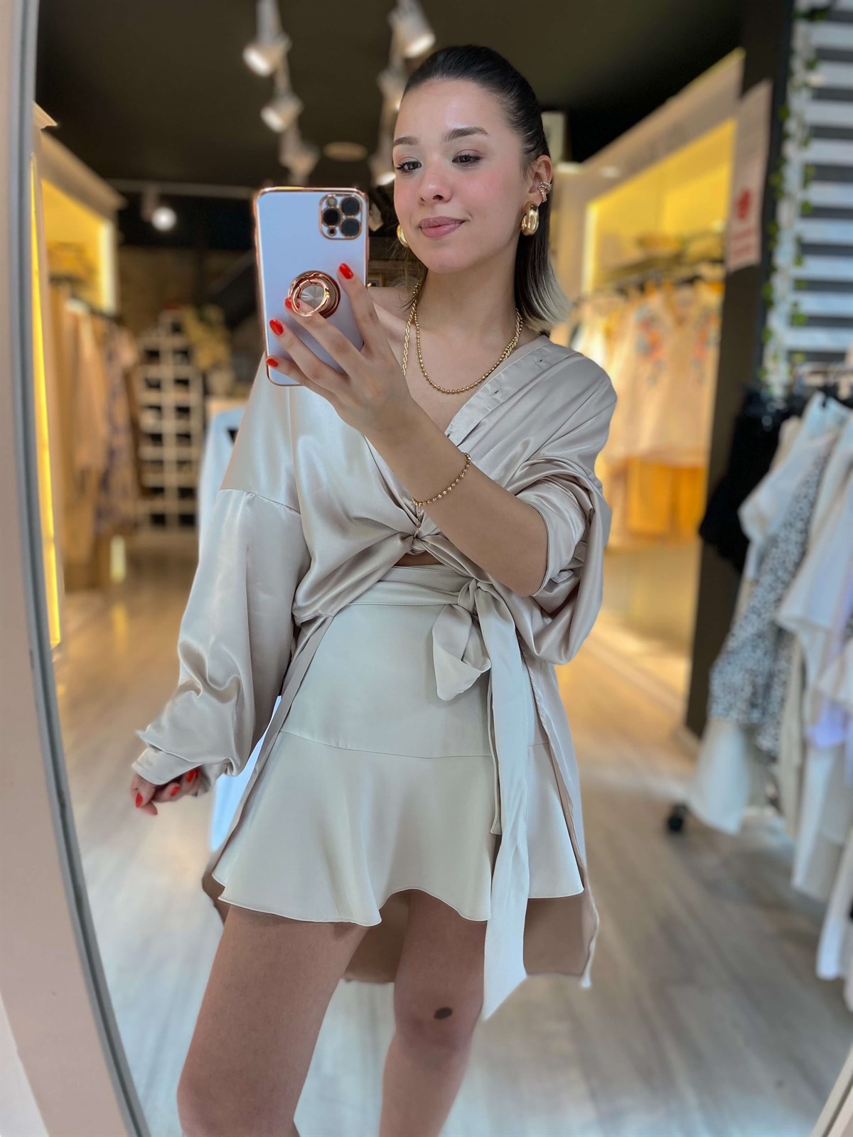 Taş Rengi Şortlu Etek