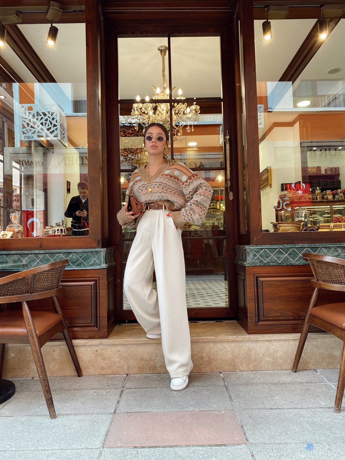 Taş Renk Beli Lastikli Krep Kumaş Palazzo Pantolon