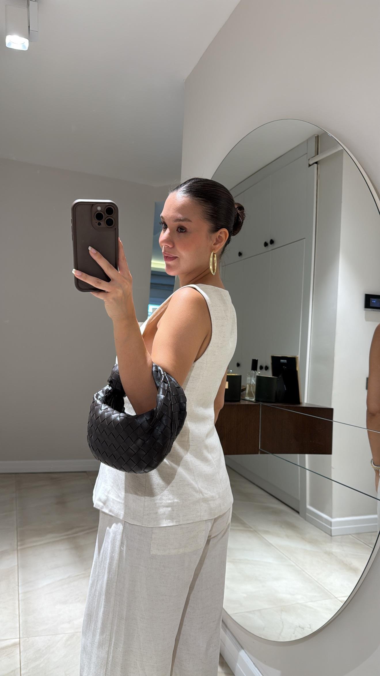 Taş Renk Büyük Gold Düğmeli Keten Yelek 